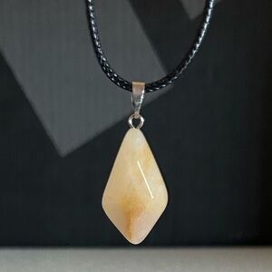 Yellow Jade Rhombus Shaped Pendant Natural Crystal Gemstone Necklace